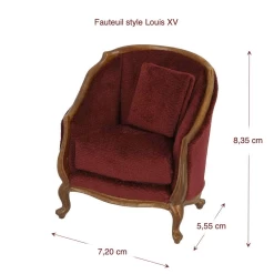 Fauteuil Louis XV miniature en bois avec tissu prune