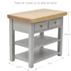 Table de travail miniature en bois pour maison de poupée, plateau brun clair, corps gris.