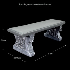 Banc de jardin miniature en résine gris anthracite.