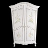 Armoire blanche aménagée peinte avec décor de fleurs pour maison de poupée.