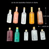 Lot de dix bouteilles d'alcool en résine, miniatures colorées et translucides.