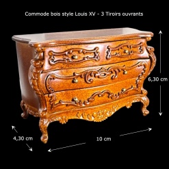 Commode galbée miniature bois de style Louis XV avec 3 tiroirs en ouvrants