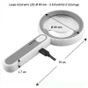 Loupe éclairante LED avec grossissement 5X et 12X, Ø 80 mm, trois intensités d’éclairage. Rechargement par USB ou Secteur 220 volts