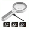 Loupe éclairante LED avec grossissement 5X et 12X, Ø 80 mm, trois intensités d’éclairage. Rechargement par USB ou Secteur 220 volts