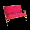Sofa style Empire en bois de noyer et or avec tissu rouge.