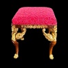 Tabouret style Empire, bois noyer, tissu damassé rouge, décor or.