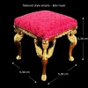 Tabouret style Empire, bois noyer, tissu damassé rouge, décor or.
