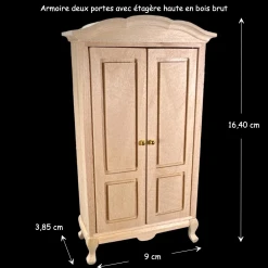 Armoire deux portes miniature bois brut personnalisable avec étagère haute. Avec dimensions