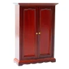 Armoire miniature teintée merisier à deux portes ouvrantes sur étagères.
