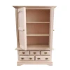 Armoire miniature bois brut avec tiroirs et portes ouvrantes. Portes ouvertes