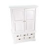 Armoire blanche miniature avec tiroirs et étagères vue de coté