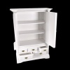 Armoire blanche miniature avec tiroirs et étagères portes ouvertes