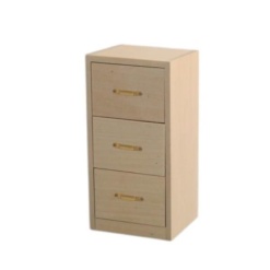 Classeur miniature en bois brut avec trois tiroirs fonctionnels pour maison de poupée