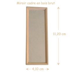 Miroir miniature avec cadre en bois brut, parfait pour décoration maison de poupée à l’échelle 1/12ᵉ, à poser verticalement ou horizontalement. Avec dimensions