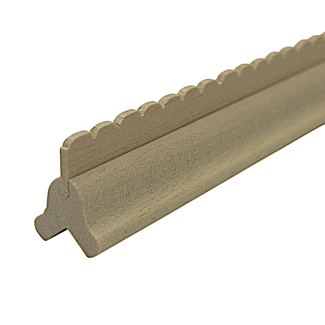 Moulure de faîte en bois brut pour toit de maison de poupée. Facile à personnaliser et à installer pour une finition soignée.