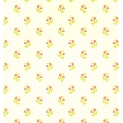 Papier mural fleuri miniature avec fleurs violettes et fond crème, idéal pour maisons de poupée.