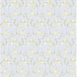 Papier peint floral miniature, fleur jaune et vert clair sur fond bleu clair pour maison de poupée. Idéal pour une décoration élégante et réaliste.