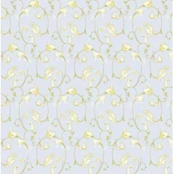 Papier peint floral miniature, fleur jaune et vert clair sur fond bleu clair pour maison de poupée. Idéal pour une décoration élégante et réaliste.