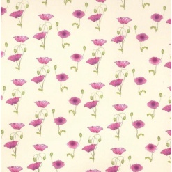 Papier coquelicot violet miniature sur fond jaune clair pour maison de poupée. Élégance et simplicité de pose.