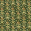 Revêtement mural fleuri miniature fond vert foncé avec jardinières et motifs dorés.