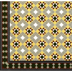 Sol carrelage miniature, motif ancien avec frise pour maisons de poupée, frise mise en avant.