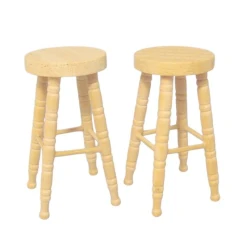 Paire de tabourets de bar miniatures pieds tournés en bois brut