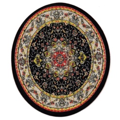 Tapis ovale victorien multicolore, motifs floraux sur fond bleu nuit, miniature pour maisons de poupées.