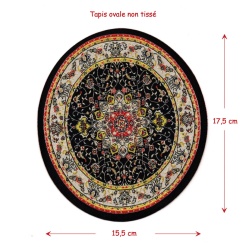 Tapis ovale victorien multicolore, motifs floraux sur fond bleu nuit, miniature pour maisons de poupées. Avec dimensions