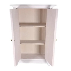 armoire miniature blanche ouverte avec étagères en bois 1/12e