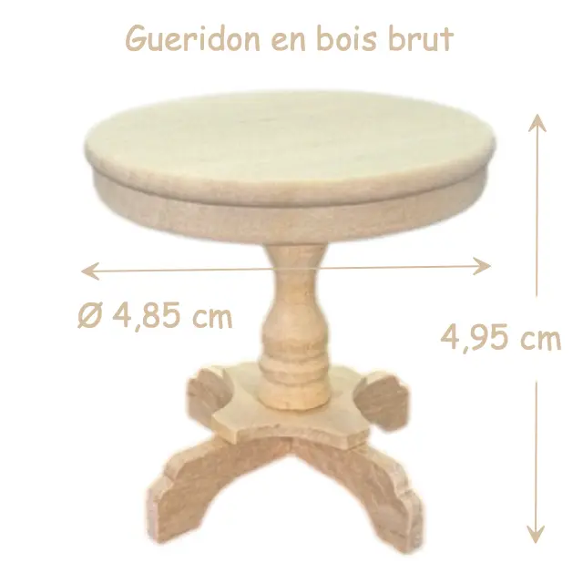 Guéridon en bois brut miniature 1/12ᵉ avec mesures