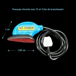 Ponceuse vibrante bleue miniature avec fil pour maison de poupée échelle 1:12. Vue principale avec dimensions