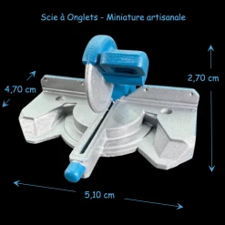 Scie à onglets miniature bleu et gris pour maison de poupée échelle 1:12 Vue principale avec dimensions