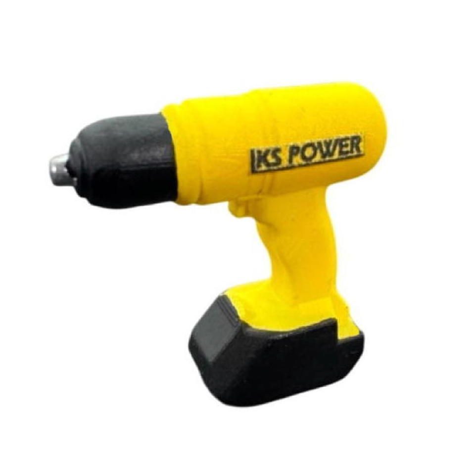 Visseuse perceuse jaune sans fil miniature pour maisons de poupées à l’échelle 1:12. Vue principale