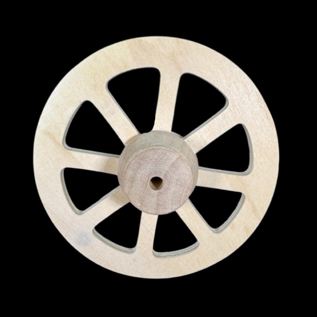 Roue de charette en bois brut 8 branches pour modélisme et maisons de poupée. Vue principale