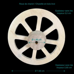 Roue de charette en bois brut 8 branches pour modélisme et maisons de poupée.Avec dimensions