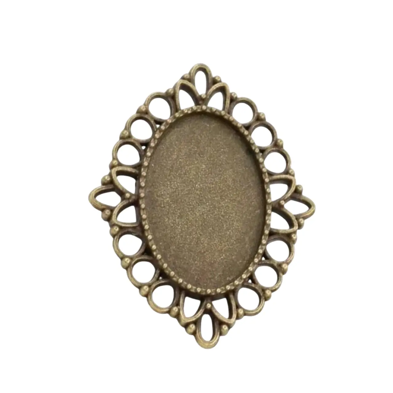 Cadre miniature ovale bronze dentelé. Fond blanc