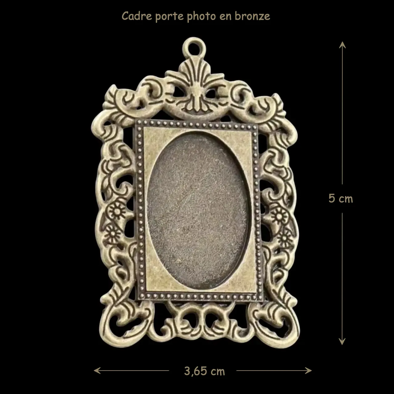 Cadre porte photo en bronze pour maison de poupée, design élégant et finition antique. Avec dimensions
