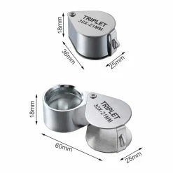 Loupe de précision 30X repliable en laiton argenté pour miniatures avec ses dimensions