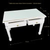 Maison miniature ouvrante avec table et tiroirs, parfaite pour une maison de poupée élégante. Finition blanche avec filets dorés, idéale pour ranger de petits accessoires.Table seule avec tiroirs ouverts et dimensions