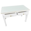 Maison miniature ouvrante avec table et tiroirs, parfaite pour une maison de poupée élégante. Finition blanche avec filets dorés, idéale pour ranger de petits accessoires.Table seule avec tiroirs ouverts fond blanc