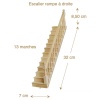 Escalier bois massif miniature, 13 marches, rampe à droite, main courante sculptée, prêt à poser. Vie principale avec dimensions