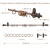 Tringle à rideau en métal bronze miniature avec anneaux et supports pour maison de poupée.Vue détaillée avec dimensions