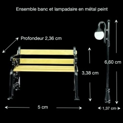 Banc et lampadaire miniatures avec dimensions