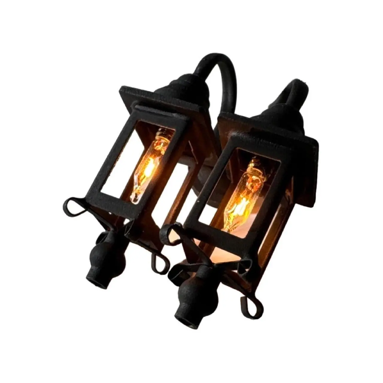 Applique double en métal noir 12 volts pour maison miniature 1/12ᵉ vue de dessous
