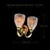 Applique double métal doré 12 volts avec globes en PVC pour maison de poupée vue principale avec dimensions
