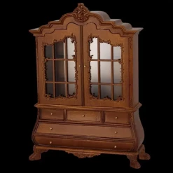Armoire rococo miniature en noyer, portes vitrées et tiroirs — vue principale