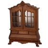 Armoire rococo miniature en noyer, portes vitrées et tiroirs — vue de face