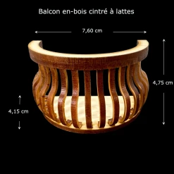 Balcon en bois cintré à lattes miniature échelle 1/12ᵉ vue principale avec dimensions