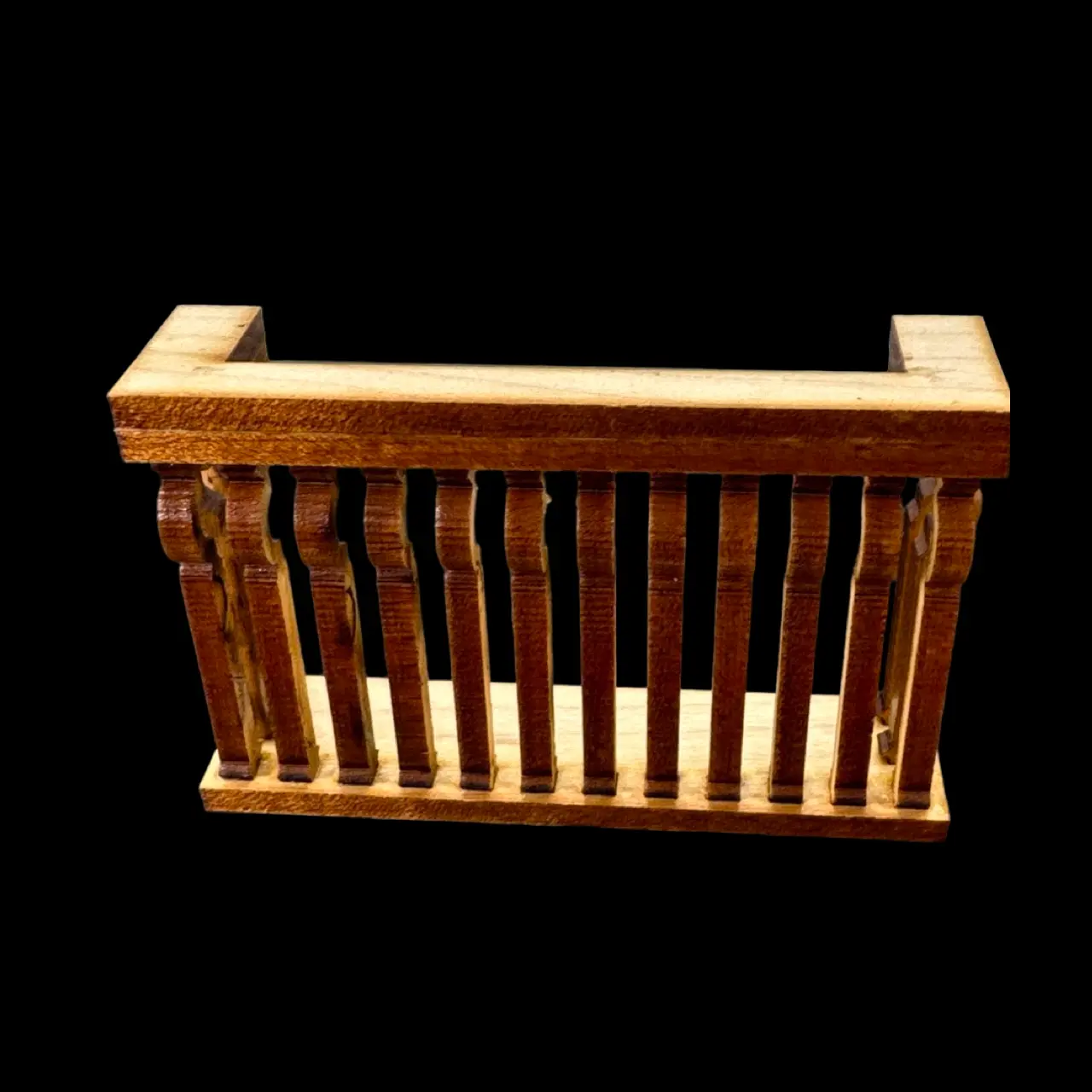 Balcon en bois rectangulaire miniature échelle 1/12ᵉ vue principale de face
