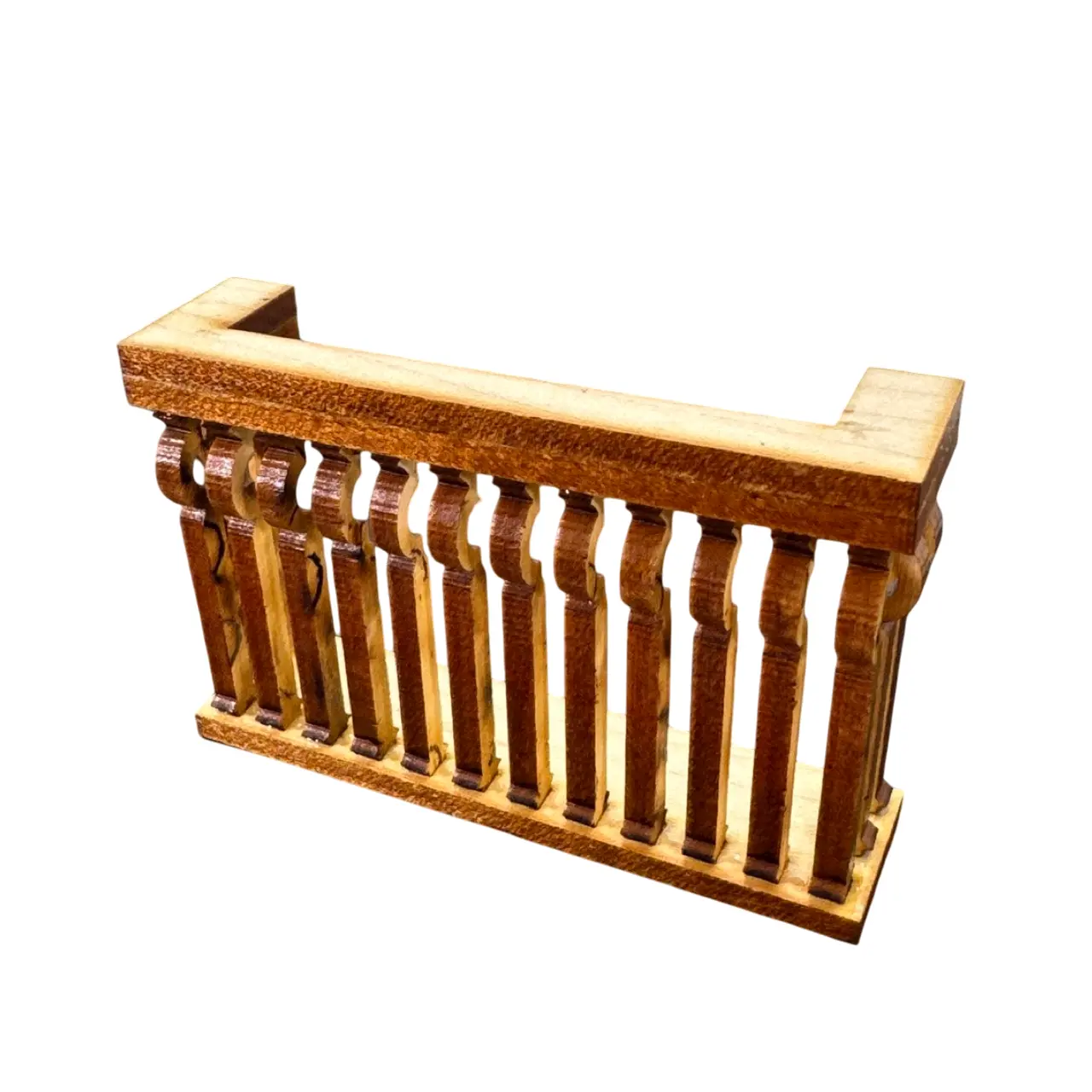 Balcon en bois rectangulaire miniature échelle 1/12ᵉ vue principale avec fond blanc